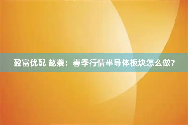 盈富优配 赵袭：春季行情半导体板块怎么做？