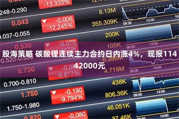 股海策略 碳酸锂连续主力合约日内涨4%，现报11442000元